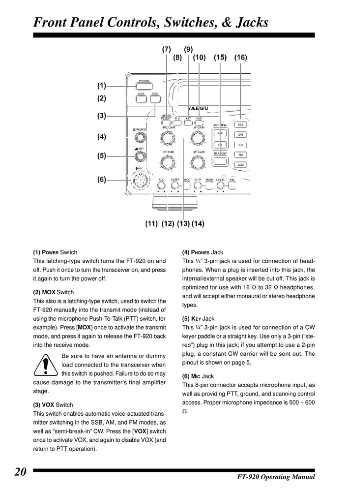 Yaesu FT-920 — OPERATING MANUAL Guide Documentation — 98 Pg — Half Size 5.5x8.5