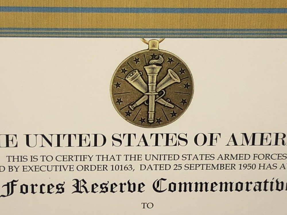 ARMED FORCES RESERVE COMMEMORATIVE MEDAL CERTIFICATE ~ Type 1
