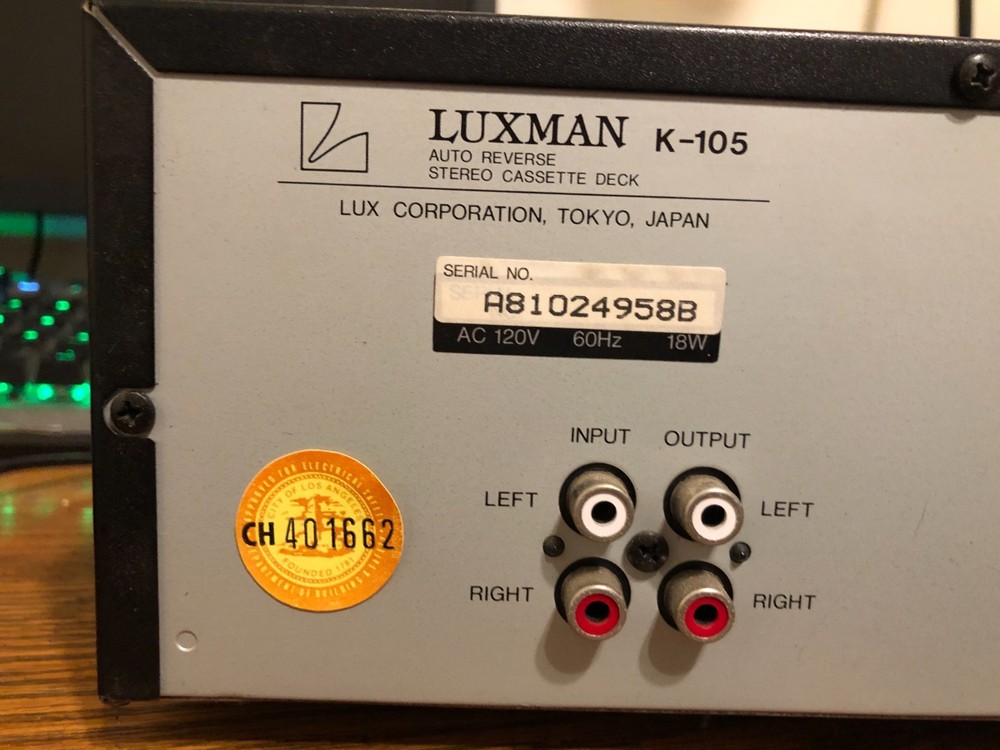 Vintage Working Luxman K-105 Auto Reverse Stereo Cassette Deck