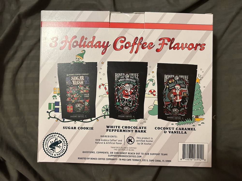 Bones Coffee Jolly Java Gift Box – 3 Holiday Flavors – Sealed – Exp 8/2026