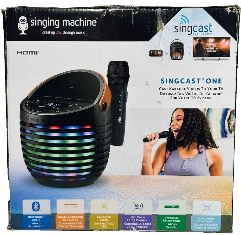 Singing Machine SingCast One Casting Bluetooth Karaoke System Wireless Mic.