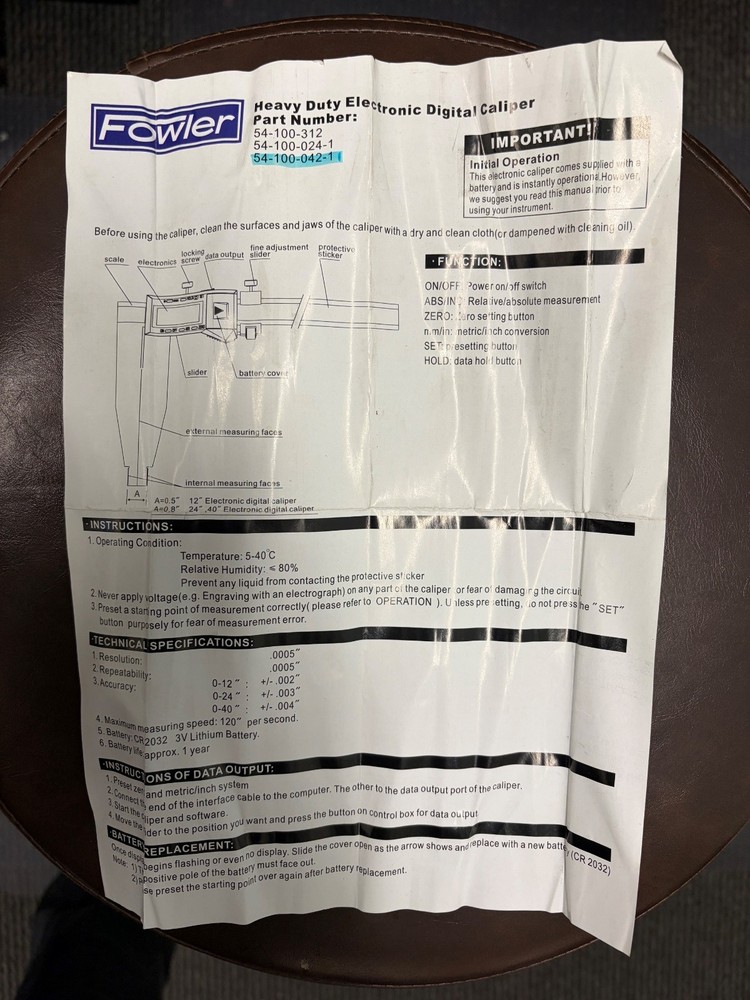 Fowler 40" / 1000mm Digital Calipers (Part# 54-100-042-1)
