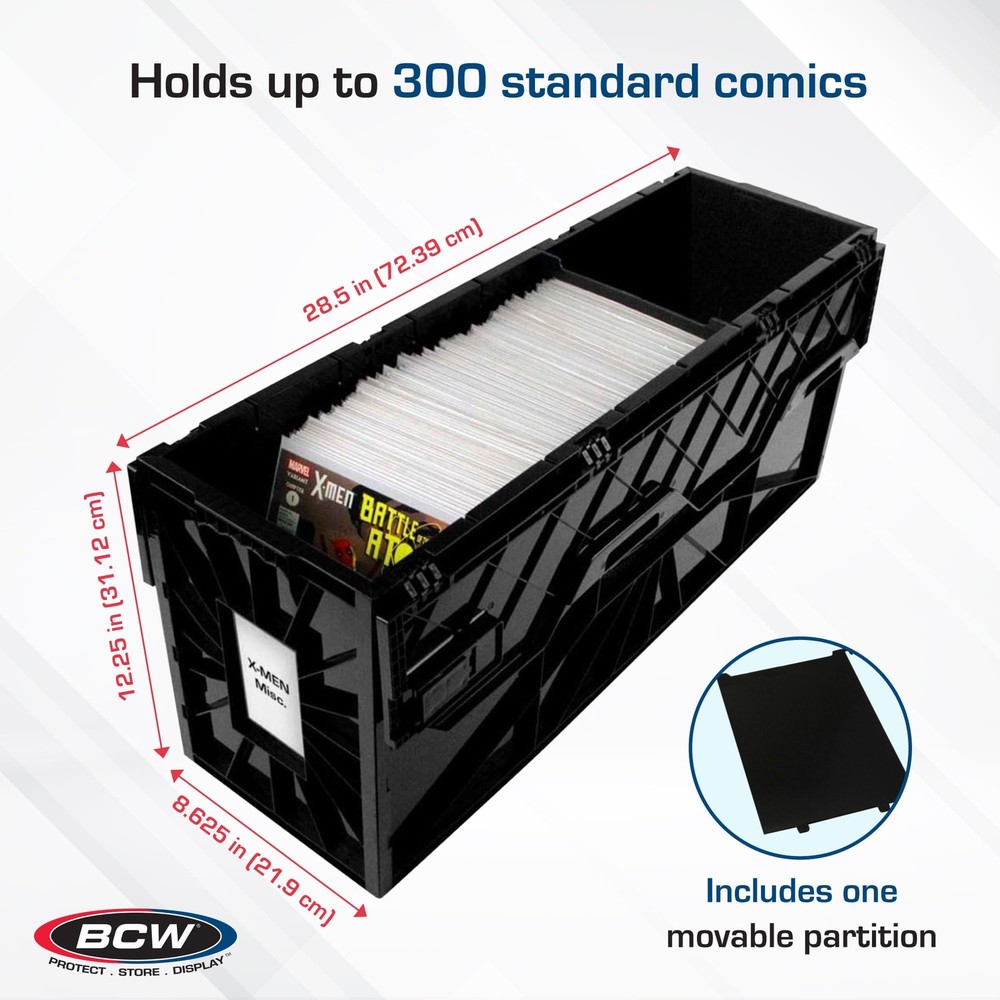 Long Comic Book Bin Black Plastic Acid-Free Stackable Holds 300 Comics