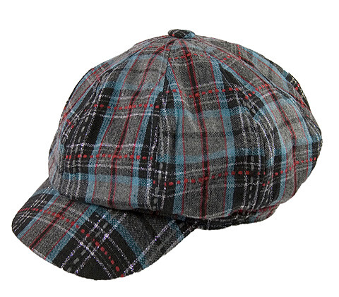 Cap - Wool Blend Plaid Newsboy Cap - Black - HT-9829BK