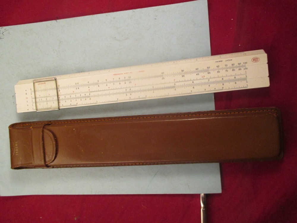 Vintage Post 1452W engineering slide rule in leather case