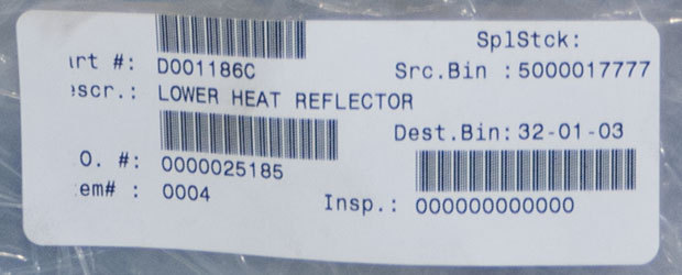NEW ASM PN: D001186C Lower Heat Reflector