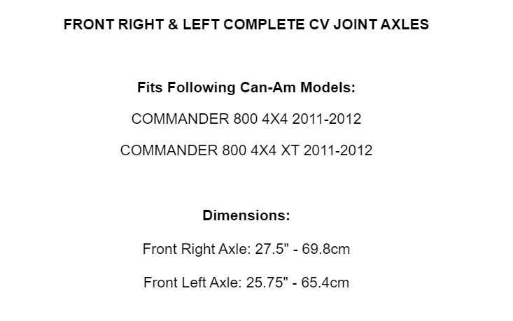 Front Right And Left CV Joint Axles for Can-Am Commander 800 4X4 2011-2012