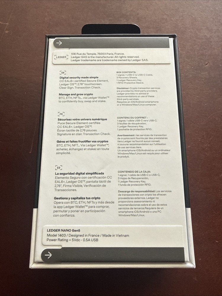 New Ledger Nano Gen 5 Secure Crypto Signer - SEALED