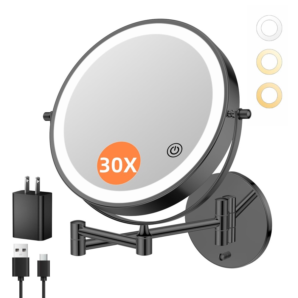 5000mAh Rechargeable Wall Mounted Makeup Mirror with Lights, 8.7" Double Side...