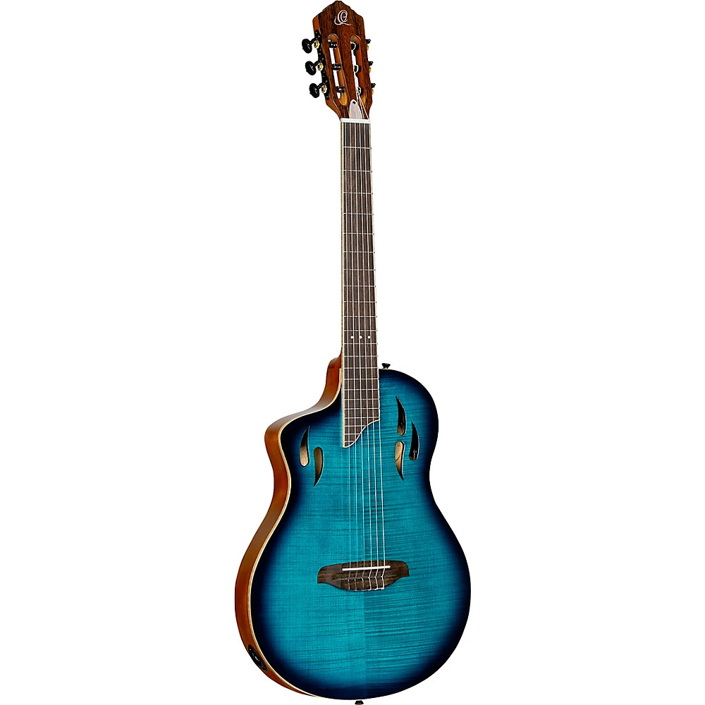 Ortega TourPlayer Deluxe Left-Handed Nylon-String A/E Guitar Blue Burst