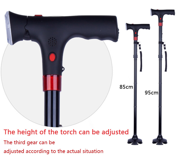 Adjustable LED Walking Stick with Alarm & Foldable Design for Enhanced Safety