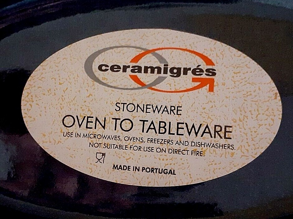 Ceramigres dark blue oval baking dish oven to table