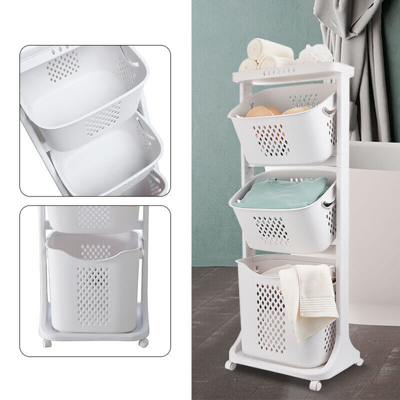 Laundry Storage Organizer w/ Wheels Movable Rolling Laundry Clothes Baskets Cart