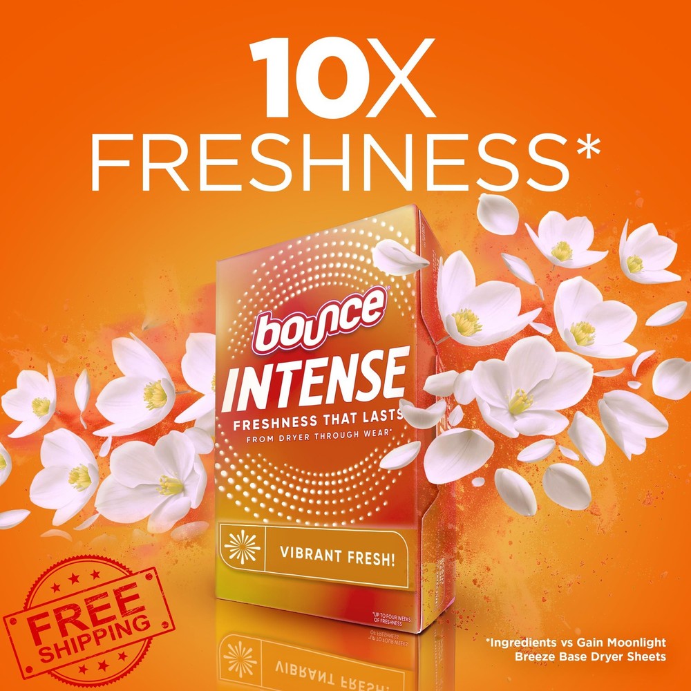 Bounce Intense Dryer Sheets Vibrant Fresh 60 Count Scent Boosting