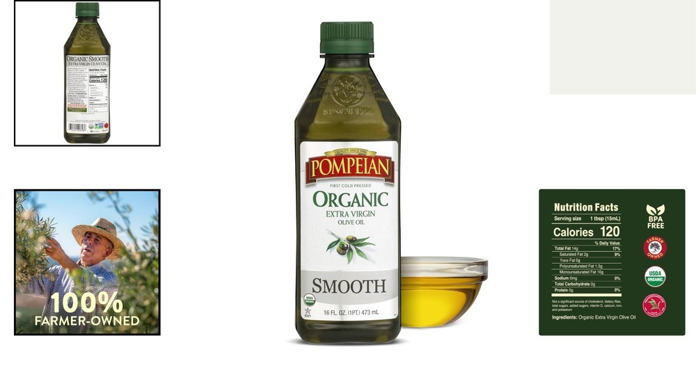 First Cold Pressed Organic Olive Oil - 16 Fl Oz, Smooth & Kosher Approved