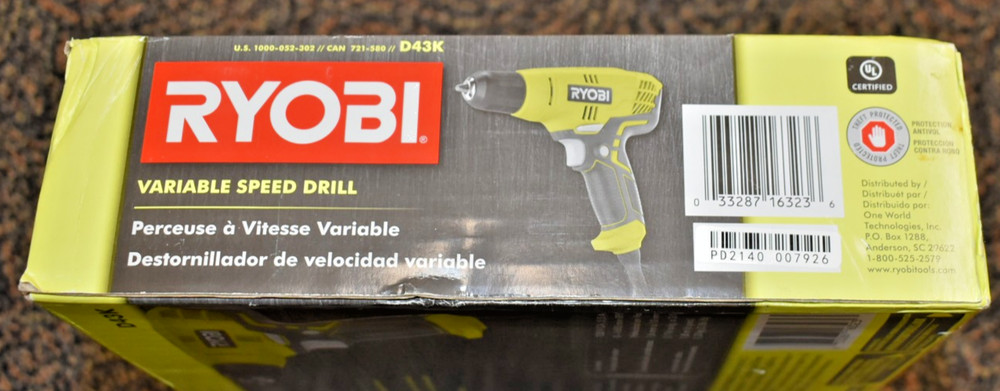 Ryobi D43K Variable Speed Drill With Keyless 3/8" Chuck & Tool Bag