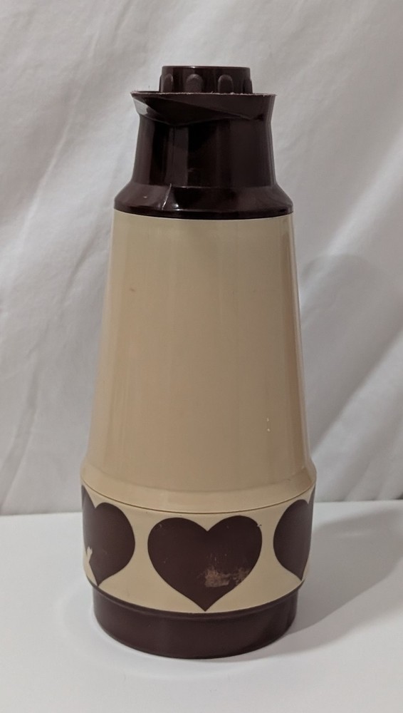 Vintage Plastic Thermal Coffee Pot Brown Heart Pattern (A23)