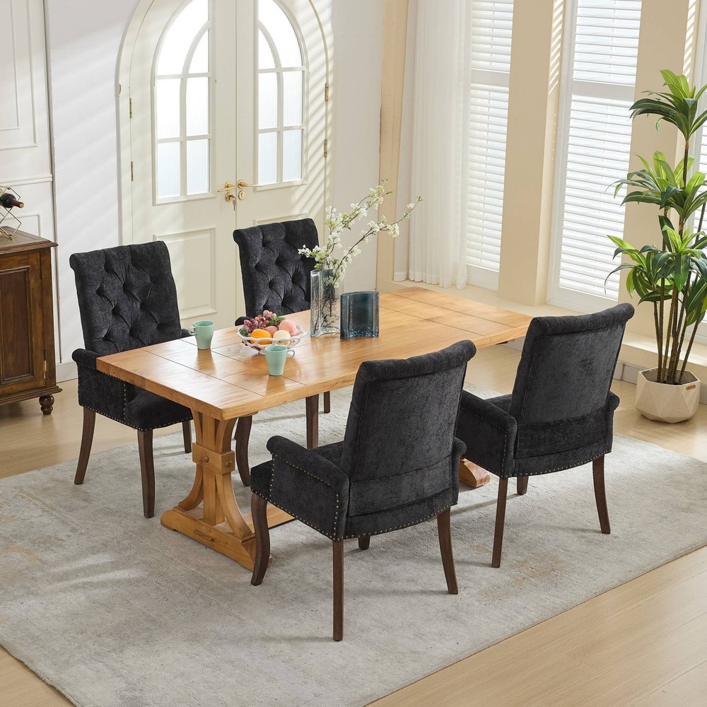 Upholstered Chenille Fabric Accent Dining Chair, Curved Solid Wood Legs, Elega