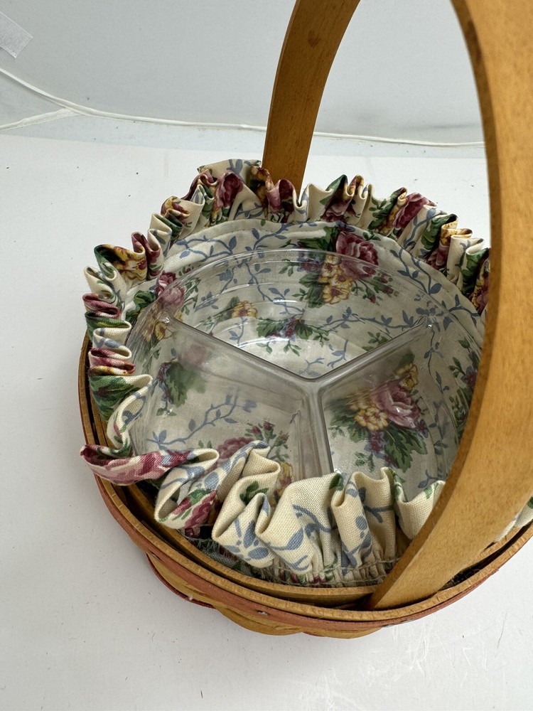 Vintage Longaberger Handled Basket Floral Lining Plastic Insert 1998