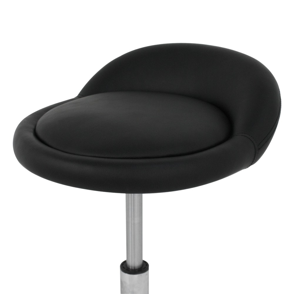 2PCS Adjustable Hydraulic Rolling Stool PU Leather Salon Chair with Back Black