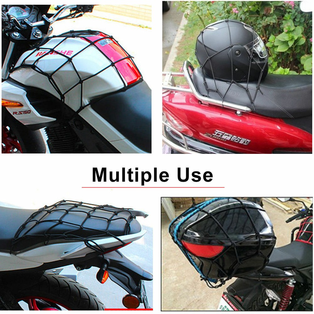 Motorcycle Cargo Net Helmet Mesh Luggage Tie Down Adjustable Black Bungee Cord
