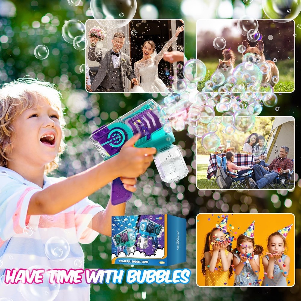 Bubble Gun for Kids 2 Packs, Automatic Bubble Machine, 10-Hole Bubbles Wands ...