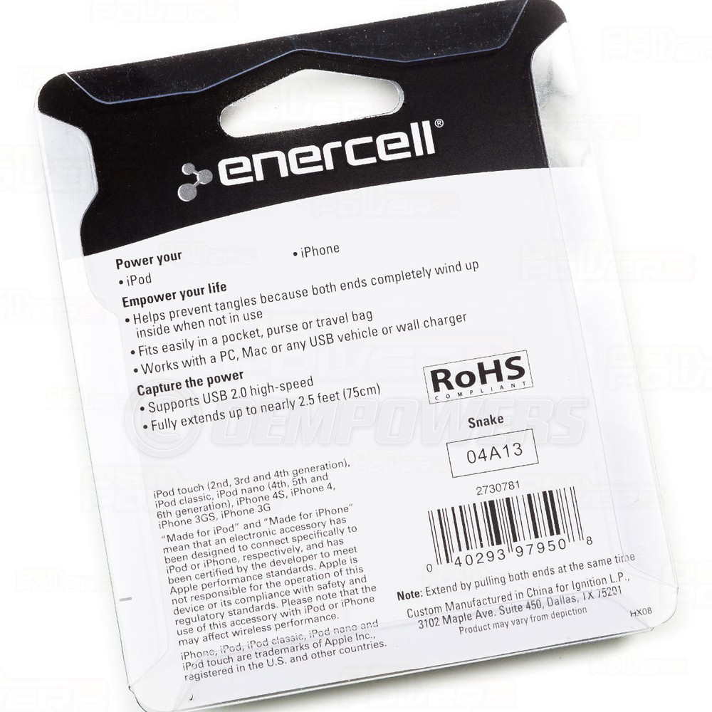 Enercell Retractable USB Sync/Charge Data Cable iPhone iPod Touch Nano 30-Pin
