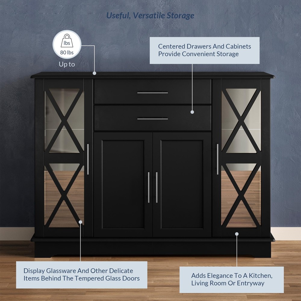 47" Wood Storage Sideboard Buffet Cabinet Console Table, 3 Colors