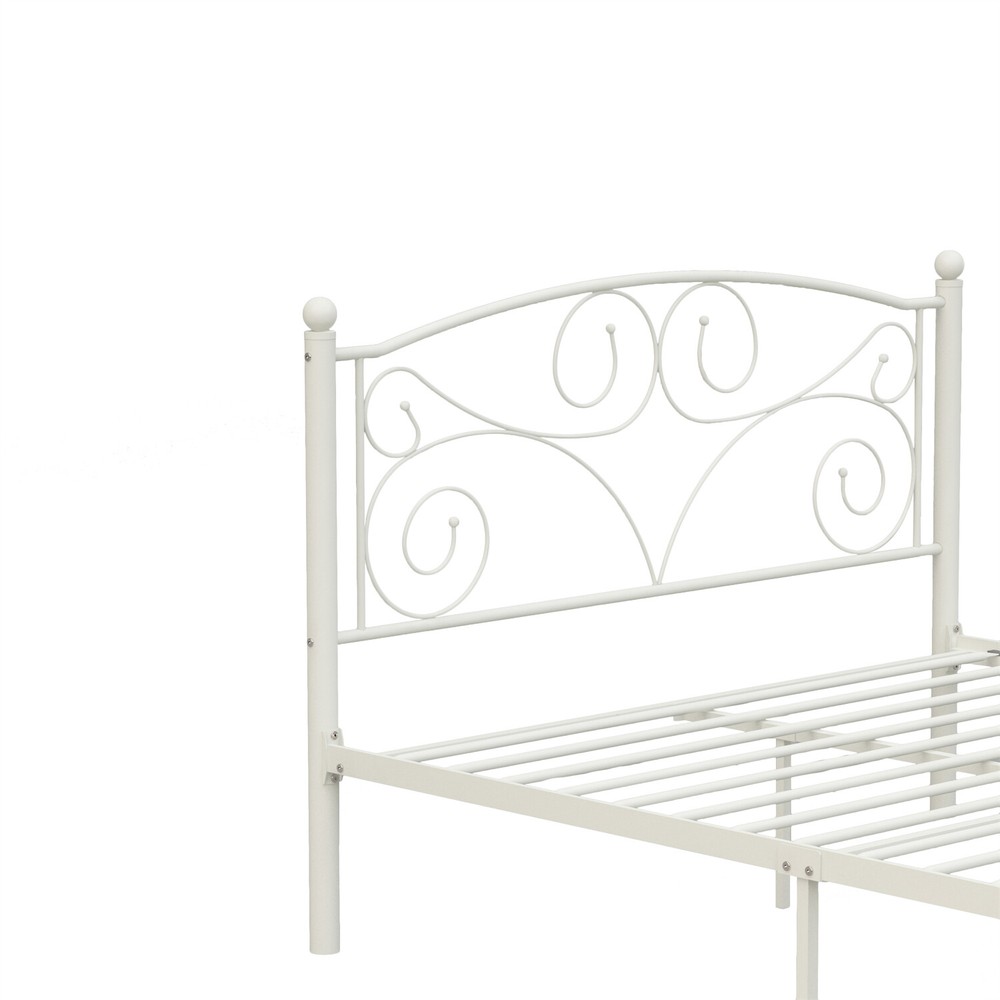 Full Size Bed Frame Metal Platform Bed Frame Sturdy Slat Support White US