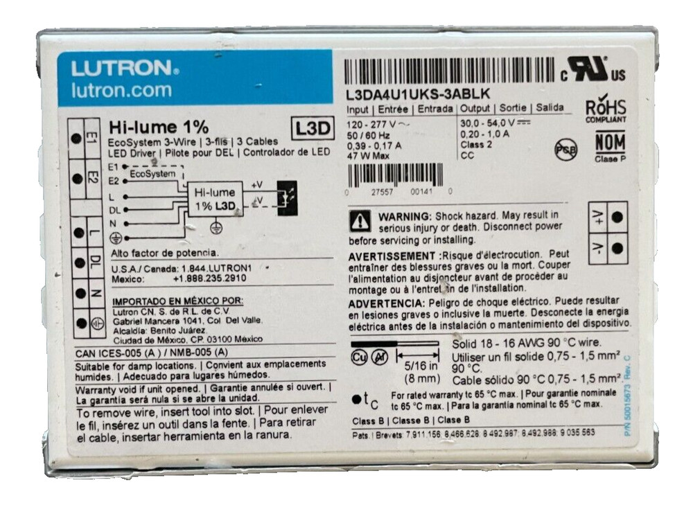 New LUTRON L3DA4U1UKS-3ABLK EcoSystem 3-Wire, LED DRIVER 1/PACK
