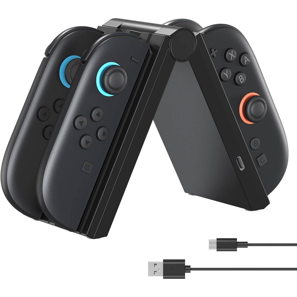Switch 2 Joy-Con Charging Dock 4-in-1 Foldable Controller Charger Station Black