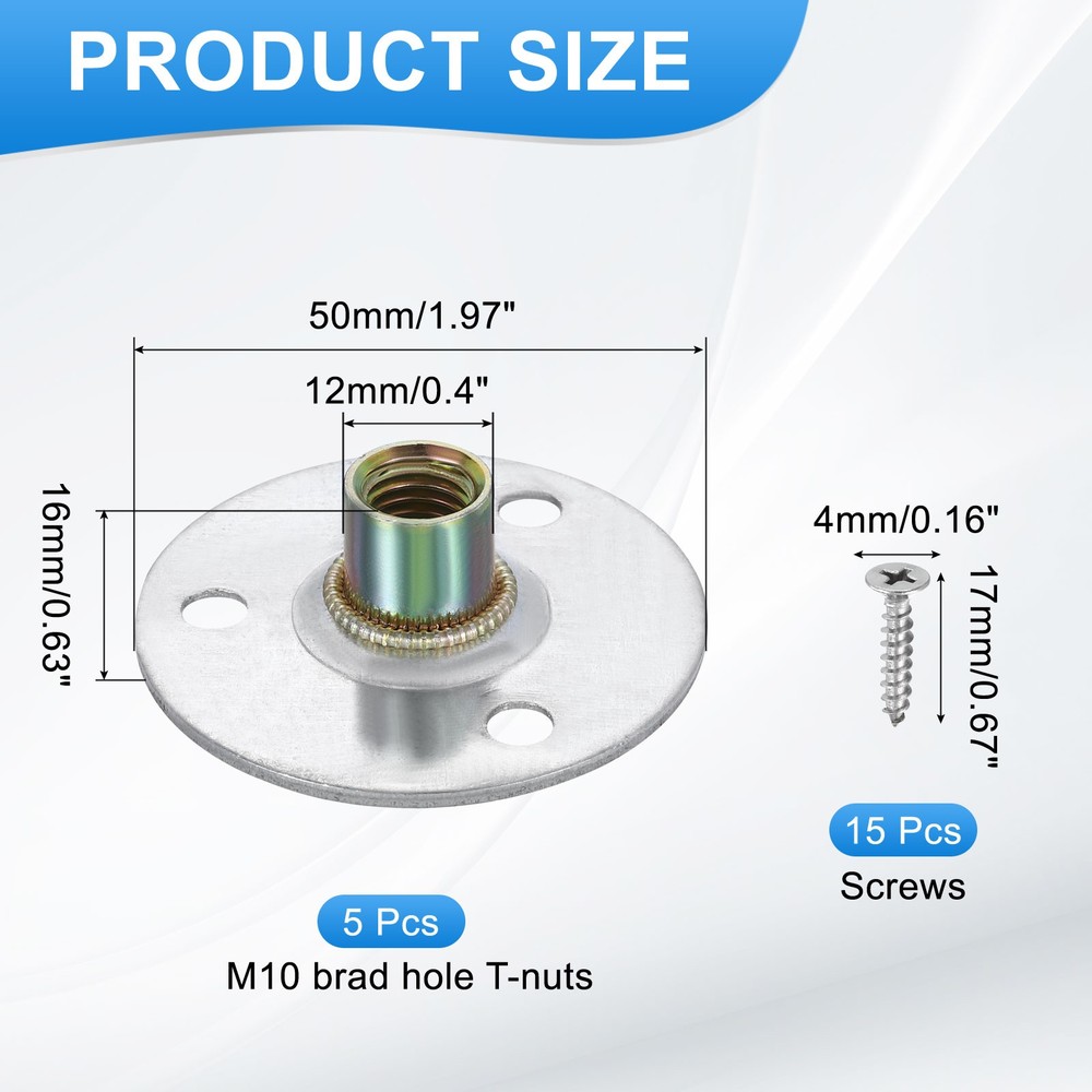 5pcs Nut M10 T-Nut 50mm/2" for weldable screws round base