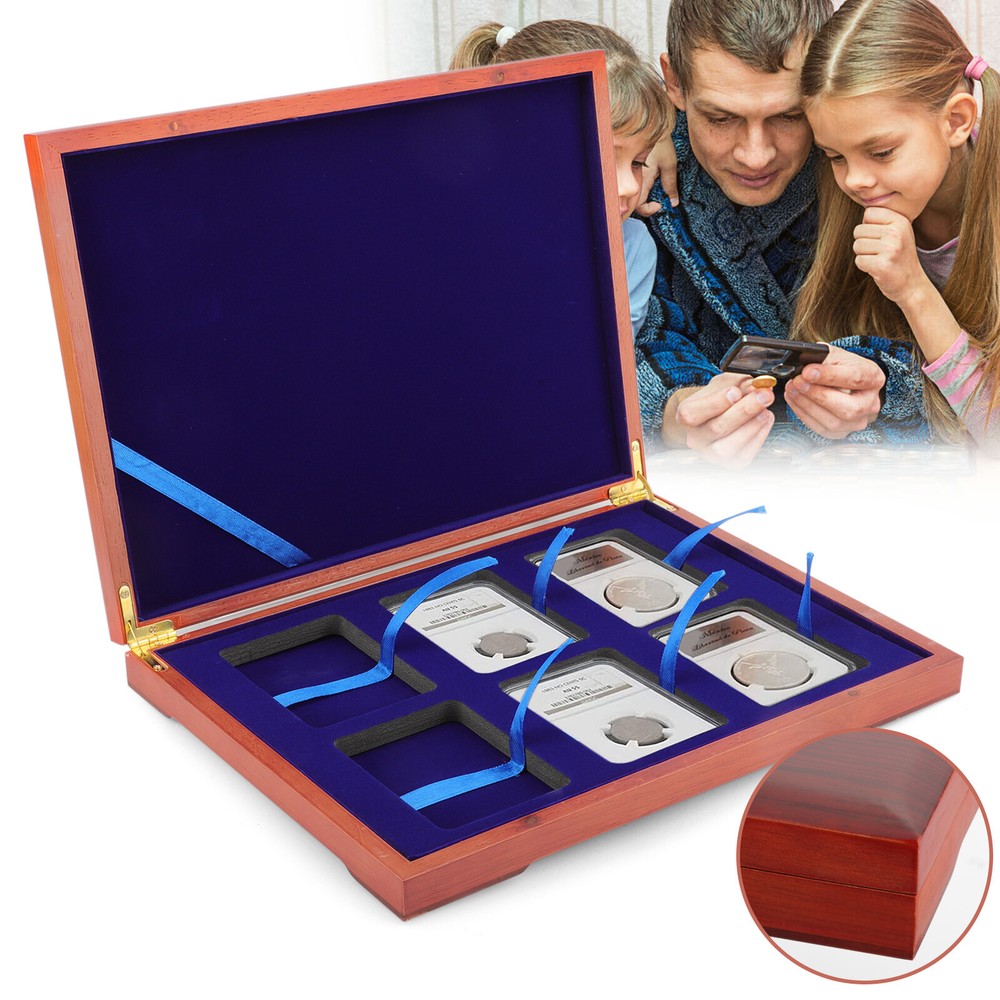 Solid Wooden Display Storage Box Case for 6 Certified PCGS NGC Coin Slab Holder