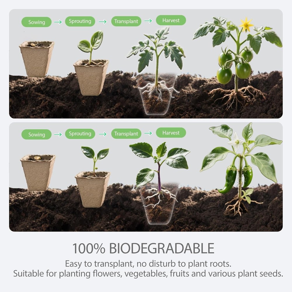 10-Pack Seed Starter Trays – Peat Pots for Seedlings, 120 Biodegradable Seed S