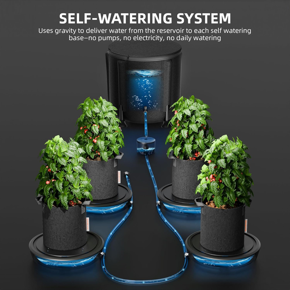 Gravity-Fed Self-Watering System, 4-Pack Auto Watering System with 13 Gallon Res