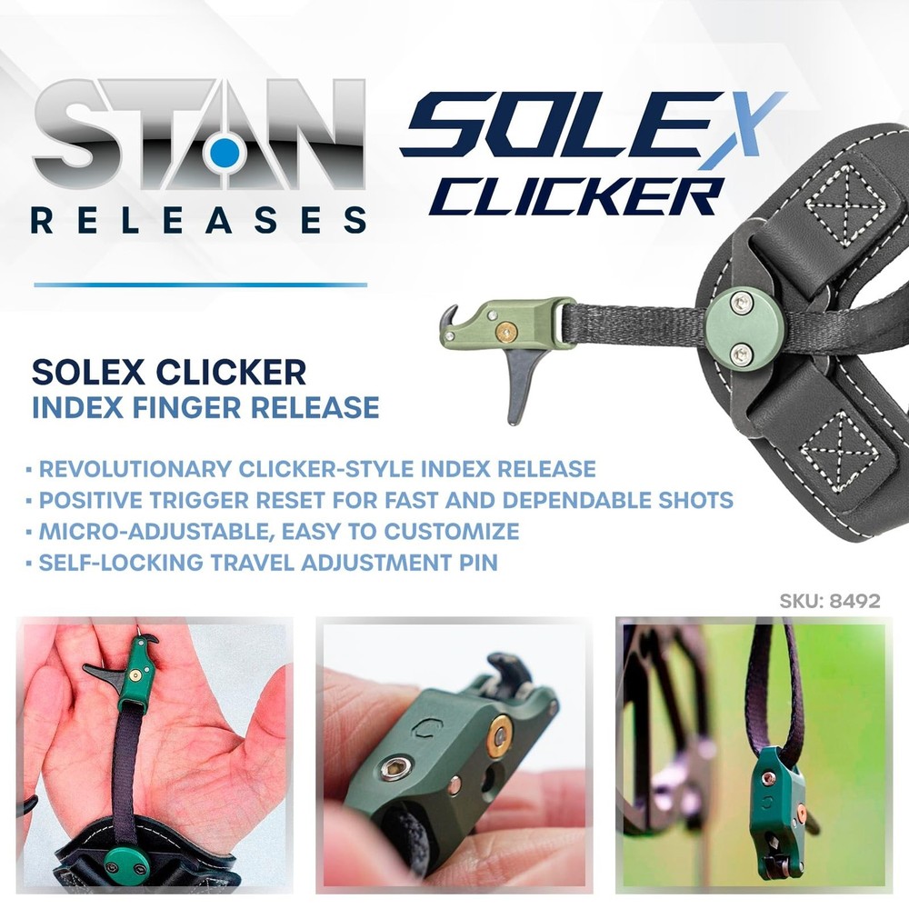 Stan SoleX Clicker Index Finger Bowhunting Archery Release - Wrist Strap Open...