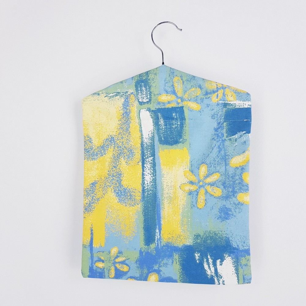 Peg Bag Handmade Blue Yellow Mixed Print Lined Laundry Clothes Peg Holder