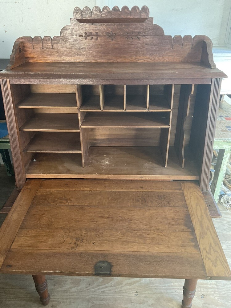 Antique Eastlake 19th Century Solid Oak Drop Front Plantation Desk