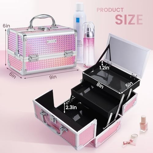 Portable Makeup Train Case Organizer with Mirror, Locking Storage for Cosmetics
