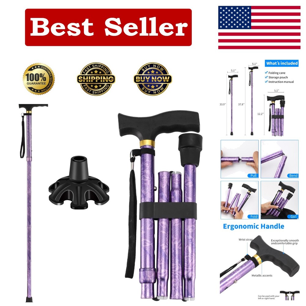 Elegant & Functional Folding Cane - Supports 330 lbs, Adjustable Height Options