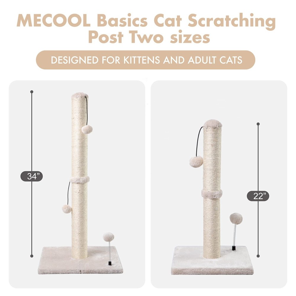 MECOOL 34” Tall Cat Scratching Post Premium Basics Kitten Scratcher Sisal