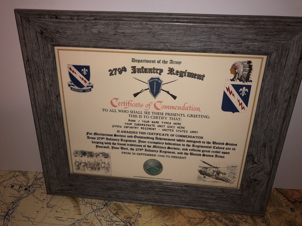 279TH INFANTRY REGIMENT / COMMEMORATIVE - CERTIFICATE OF COMMENDATION