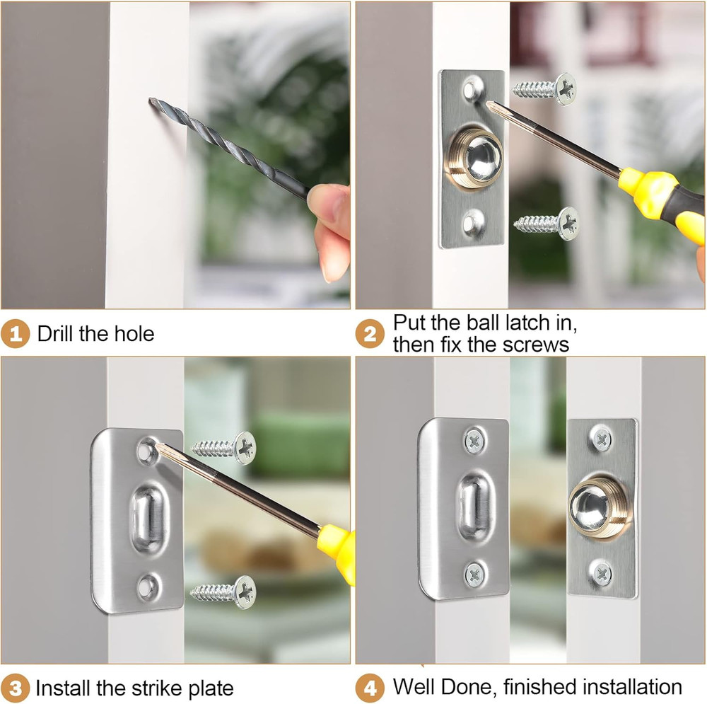 Adjustable Stainless Steel Ball Catch Hardware - 16 Pack