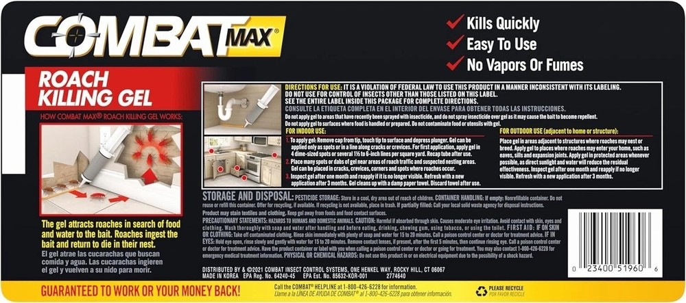 Combat 60 g Source Kill Max Roach Kill Gel-2.1 oz (1 Syringe),NEW! Free Shipping