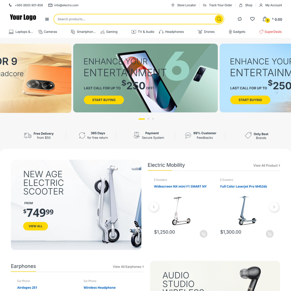 Electronic Retail Shop Website Design with Free Web Hosting & Installation