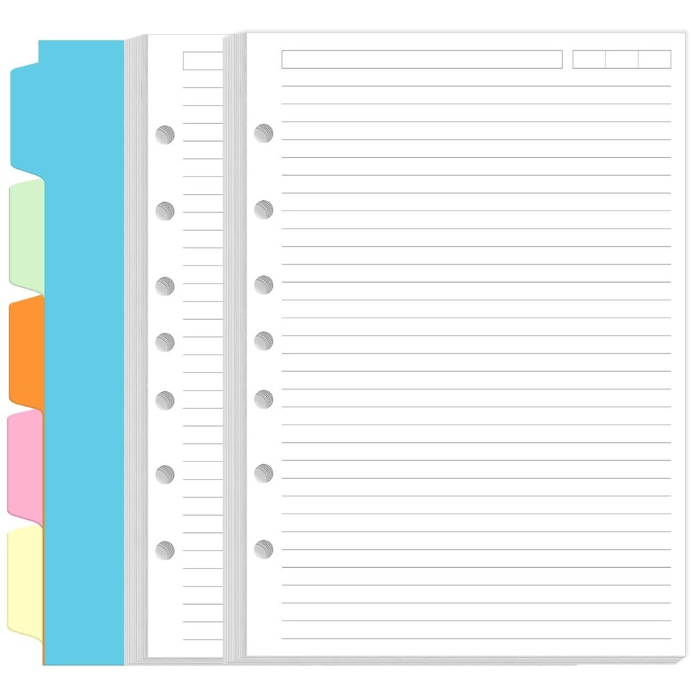 7-Hole Lined Paper Refills for Mini Binder - 100 Sheets/200 Pages 7 White