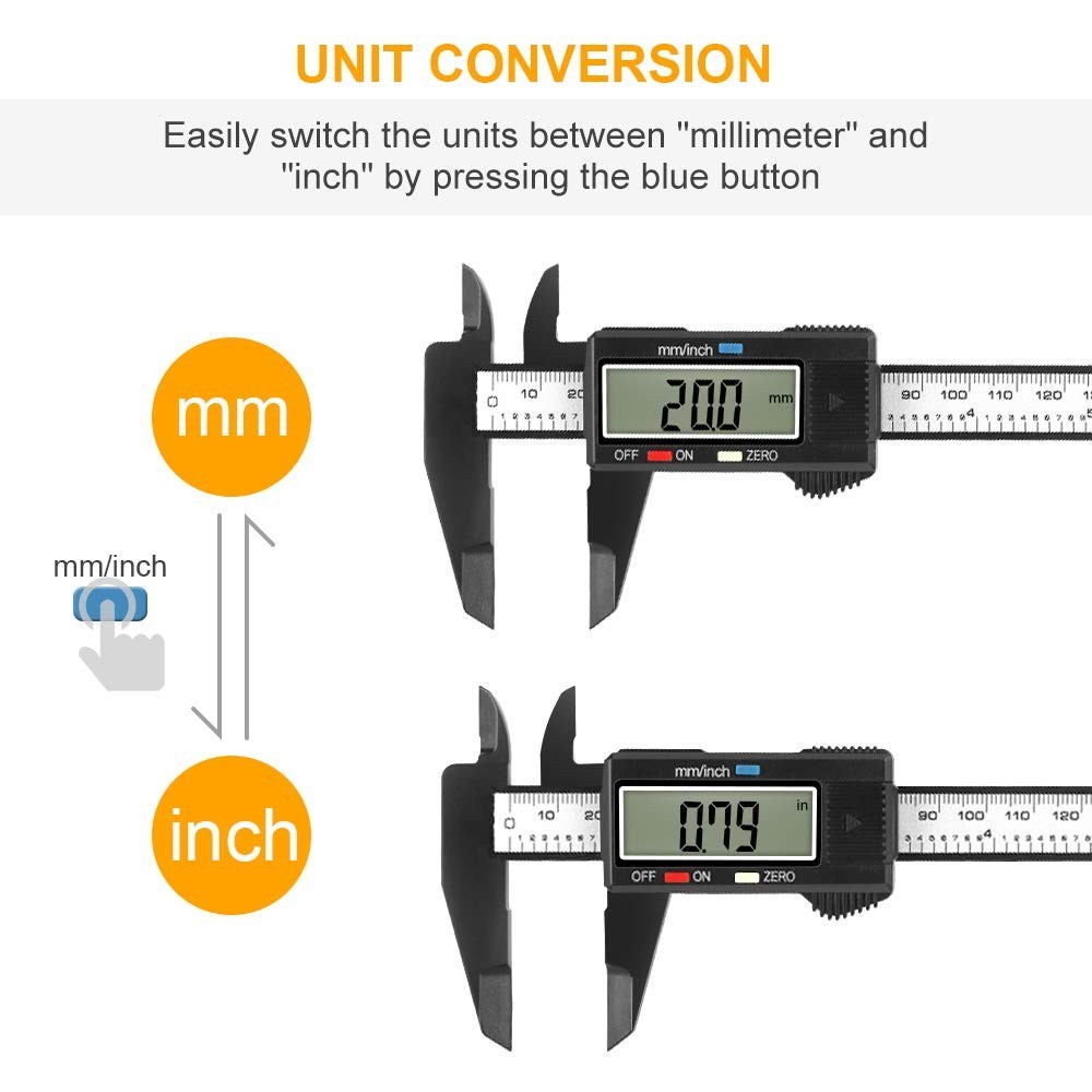 Digital Caliper with LCD Screen - 6 Inch, Plastic, Blue