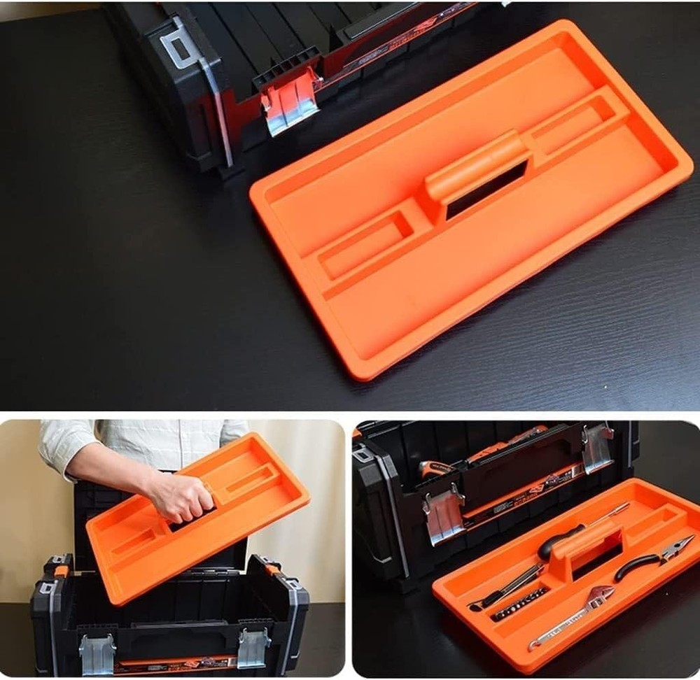 Solid Tool Box with Removable Tray 2 Parts Boxes, Plastic Portable Tool Organi