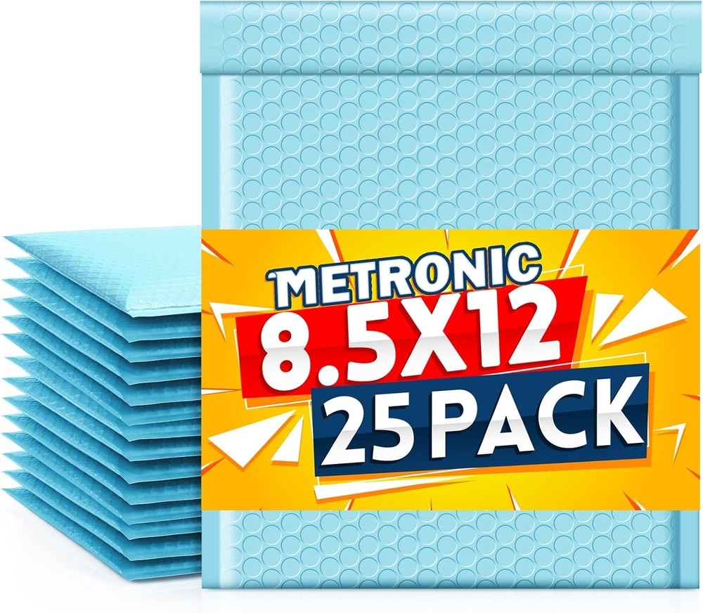 Rustic Light Blue Bubble Mailers 8.5 x 12 Inch, Waterproof & Tamper-Resistant
