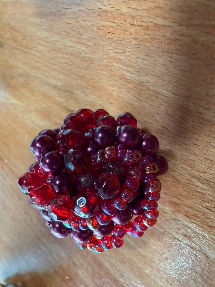 Pair Ruby Red Bead Knot Clip Earrings 7/8"dia.
